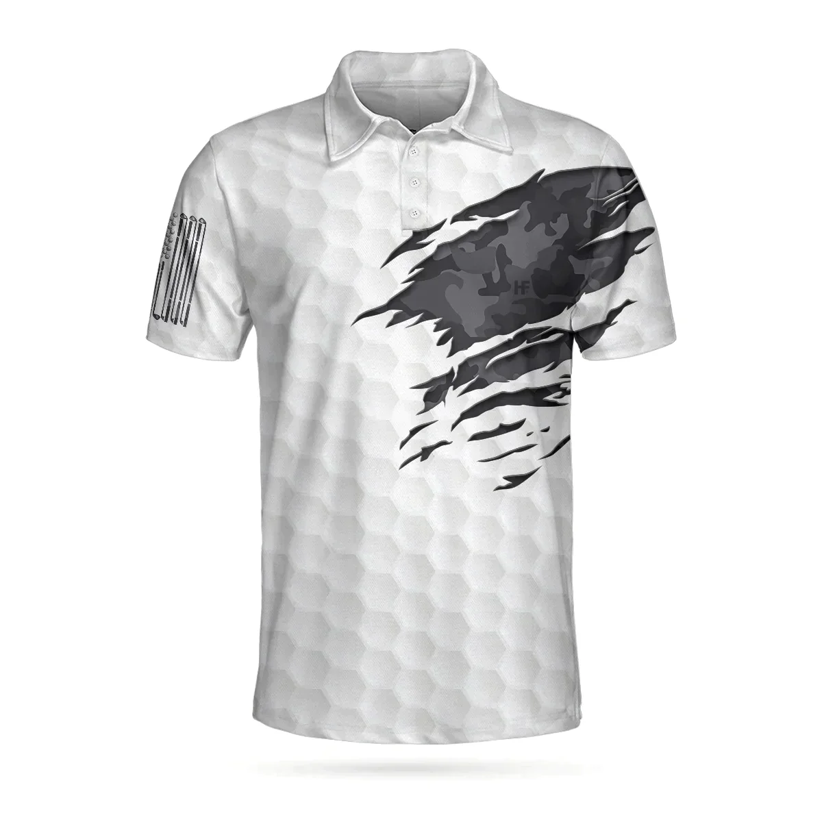 Ripped Vintage Golfing Skull Camouflaged Men Polo Shirt, Talk Birdie To Me Golf Pattern Polo Shirt, Best Golf Shirt For Men - Image 3
