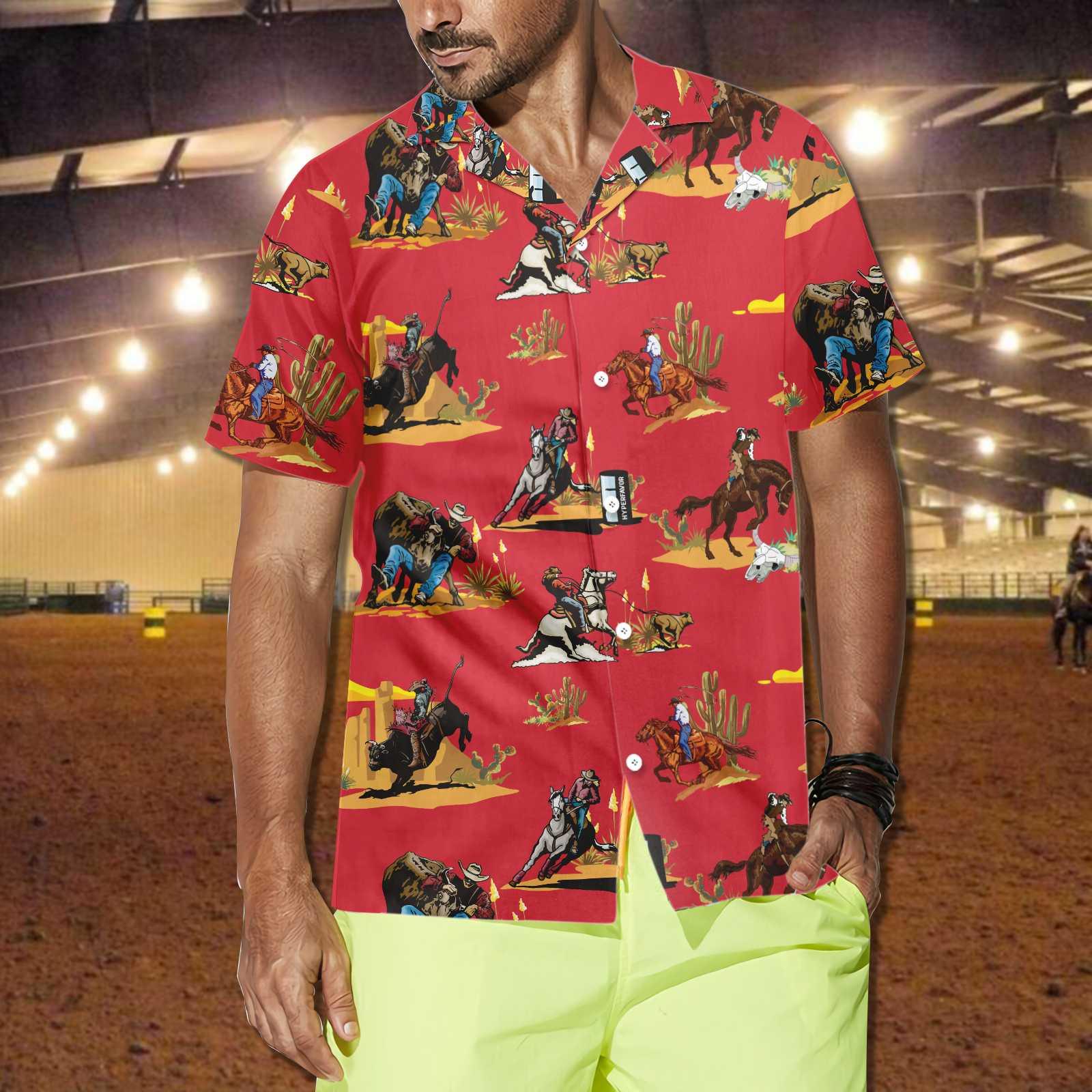 Rodeo Seamless Pattern Hawaiian Shirt, Red Version, Texas Native Western, Proud Texas, Summer Aloha Shirt Perfect Unique Gift For Men Women