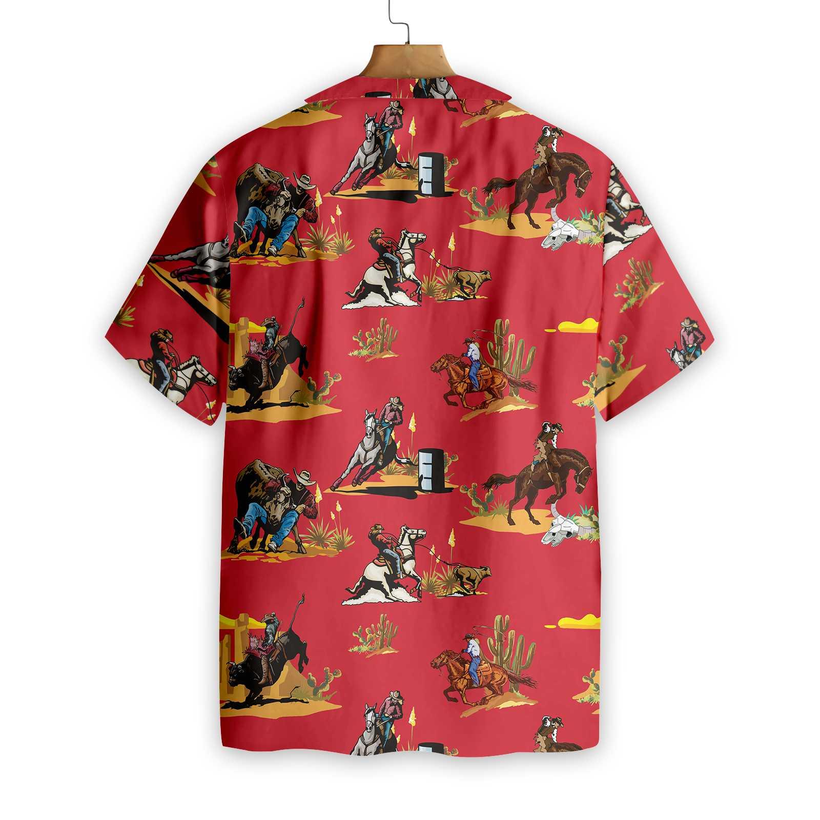 Rodeo Seamless Pattern Hawaiian Shirt, Red Version, Texas Native Western, Proud Texas, Summer Aloha Shirt Perfect Unique Gift For Men Women - Image 2