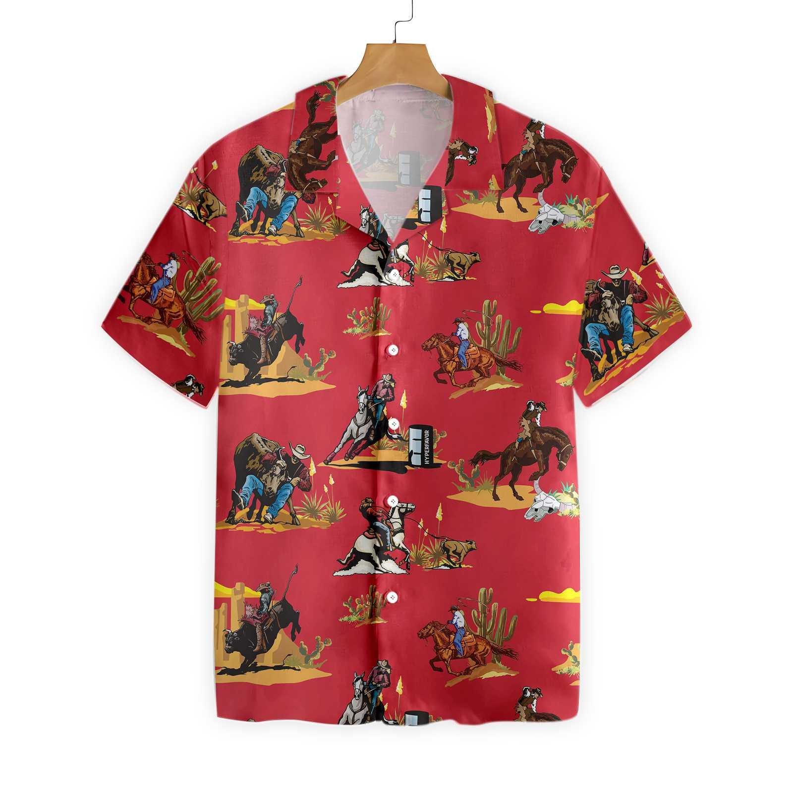 Rodeo Seamless Pattern Hawaiian Shirt, Red Version, Texas Native Western, Proud Texas, Summer Aloha Shirt Perfect Unique Gift For Men Women - Image 3