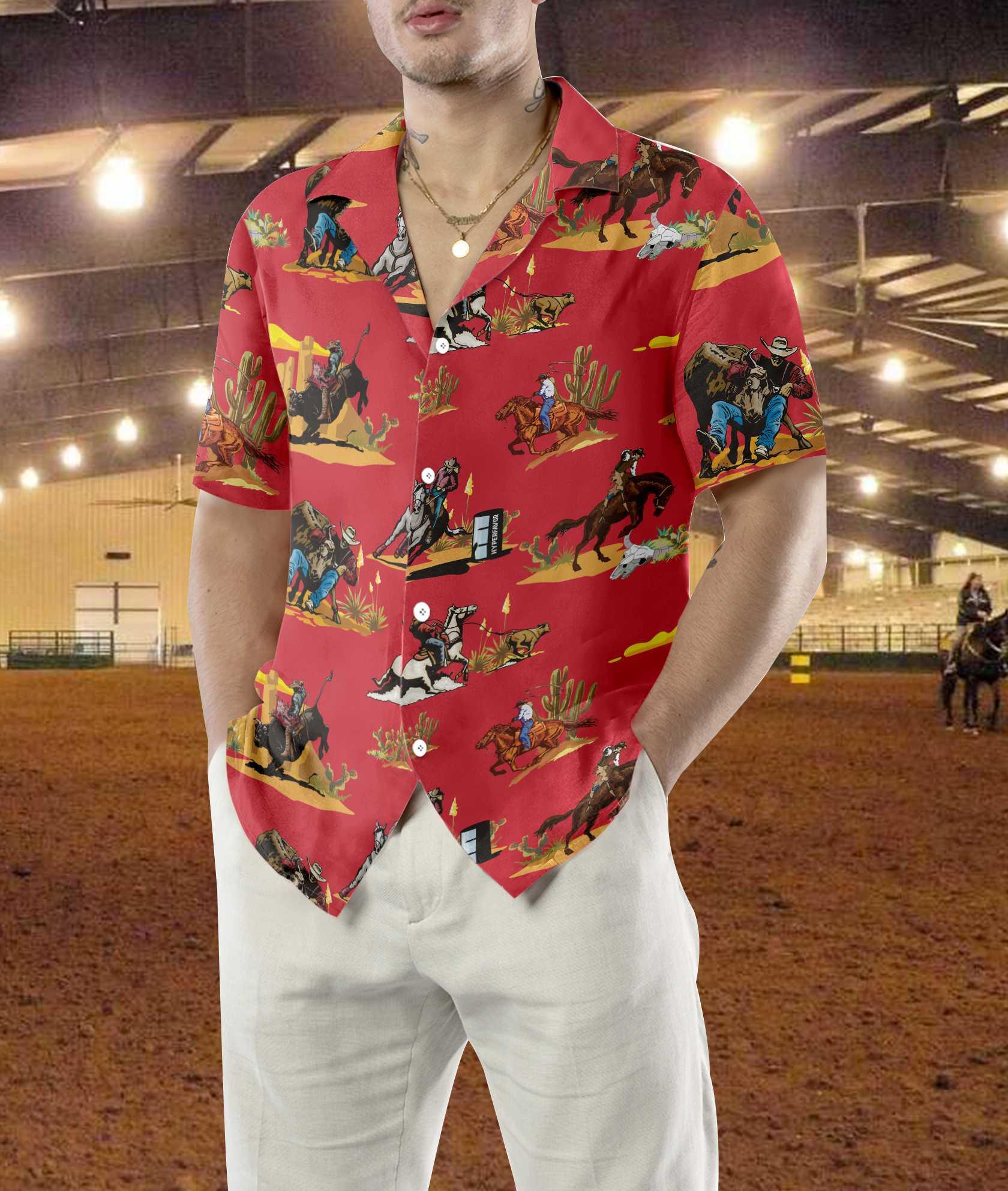 Rodeo Seamless Pattern Hawaiian Shirt, Red Version, Texas Native Western, Proud Texas, Summer Aloha Shirt Perfect Unique Gift For Men Women - Image 4