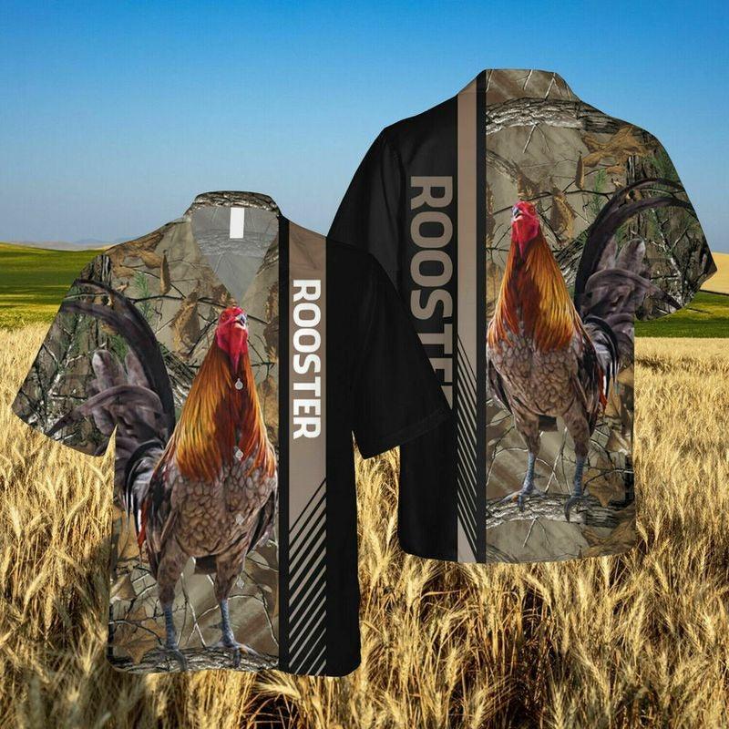 Rooster Aloha Hawaiian Shirt - Amazing Rooster Brown Pattern Hawaiian Shirt, Autumn Leaves Background Hawaiian Shirt For Men & Women, Rooster Lover