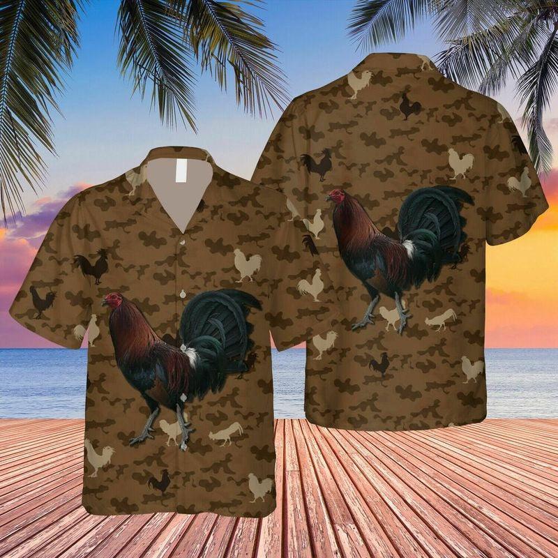 Rooster Aloha Hawaiian Shirt - Love Rooster Brown Pattern Hawaiian Shirt, Rooster Brown Background Hawaiian Shirt For Men & Women, Rooster Lover