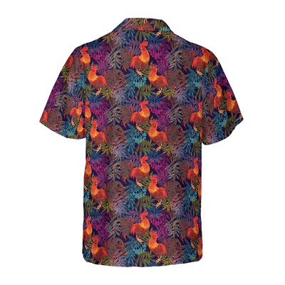 Rooster Hawaiian Shirt, Stylish Rooster Chicken And Leaves Aloha Shirt For Men - Perfect Gift For Men, Husband, Boyfriend, Friend, Family - Image 3