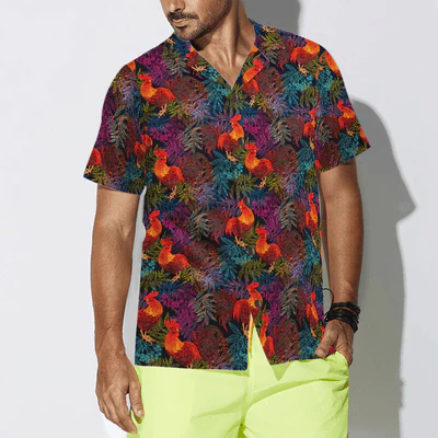 Rooster Hawaiian Shirt, Stylish Rooster Chicken And Leaves Aloha Shirt For Men - Perfect Gift For Men, Husband, Boyfriend, Friend, Family - Image 4
