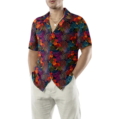Rooster Hawaiian Shirt, Stylish Rooster Chicken And Leaves Aloha Shirt For Men - Perfect Gift For Men, Husband, Boyfriend, Friend, Family - Image 5