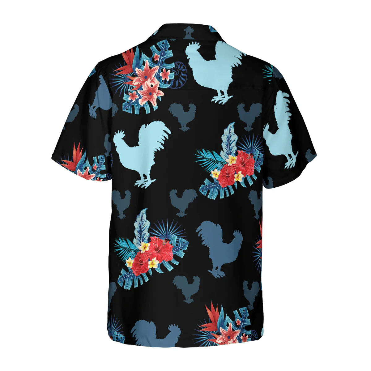 Rooster Hawaiian Shirt, Tropical Flowers, Rooster In Tropical Blue Aloha Shirt For Men - Perfect Gift For Husband, Boyfriend, Friend, Family - Image 3
