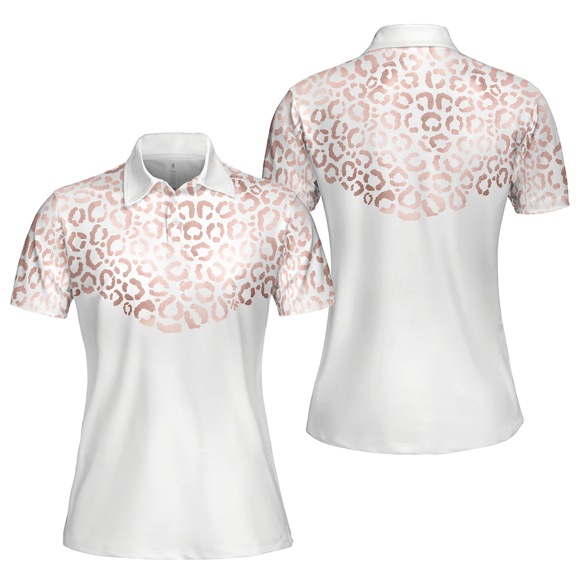 Rose Gold Leopard Pattern Women Polo Shirt, Gift For Female, Ladies, Girls - Image 2