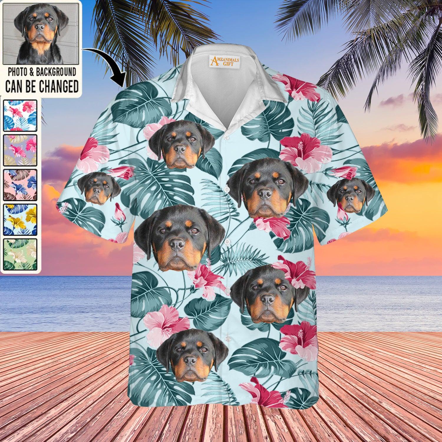 Rottweiler Face Custom Aloha Hawaii Shirt - Dog Custom Photo With Tropical Pattern Personalized Hawaiian Shirt - Perfect Gift For Dog Lovers, Friend, Family