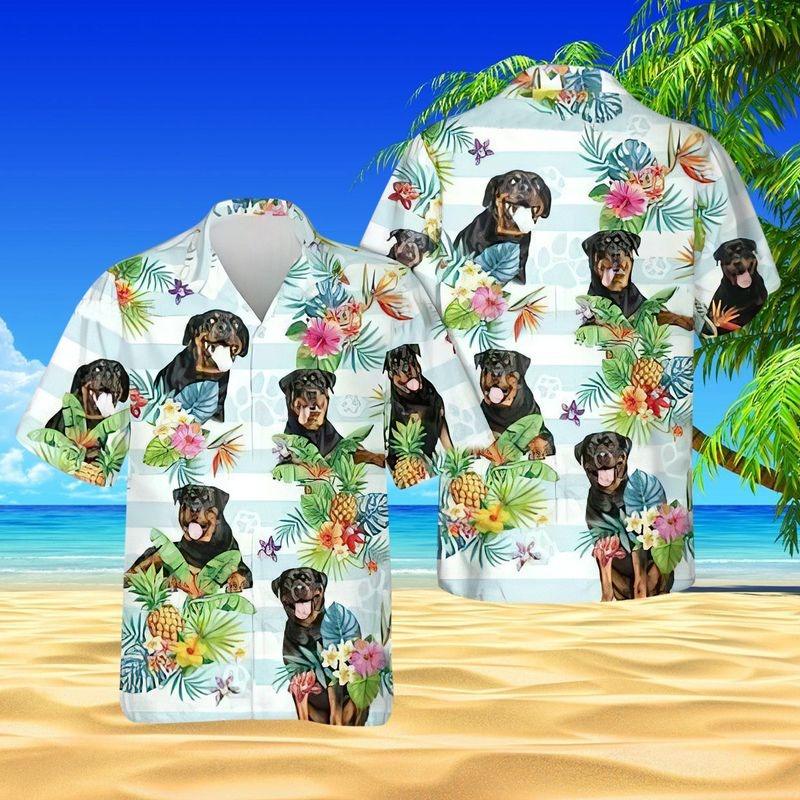 Rottwweiler Aloha Hawaiian Shirt - Cute Rottwweiler Tropical Pattern Hawaiian Shirt, Tropical Flower Hawaiian Shirt For Men & Women, Rottwweiler Lover
