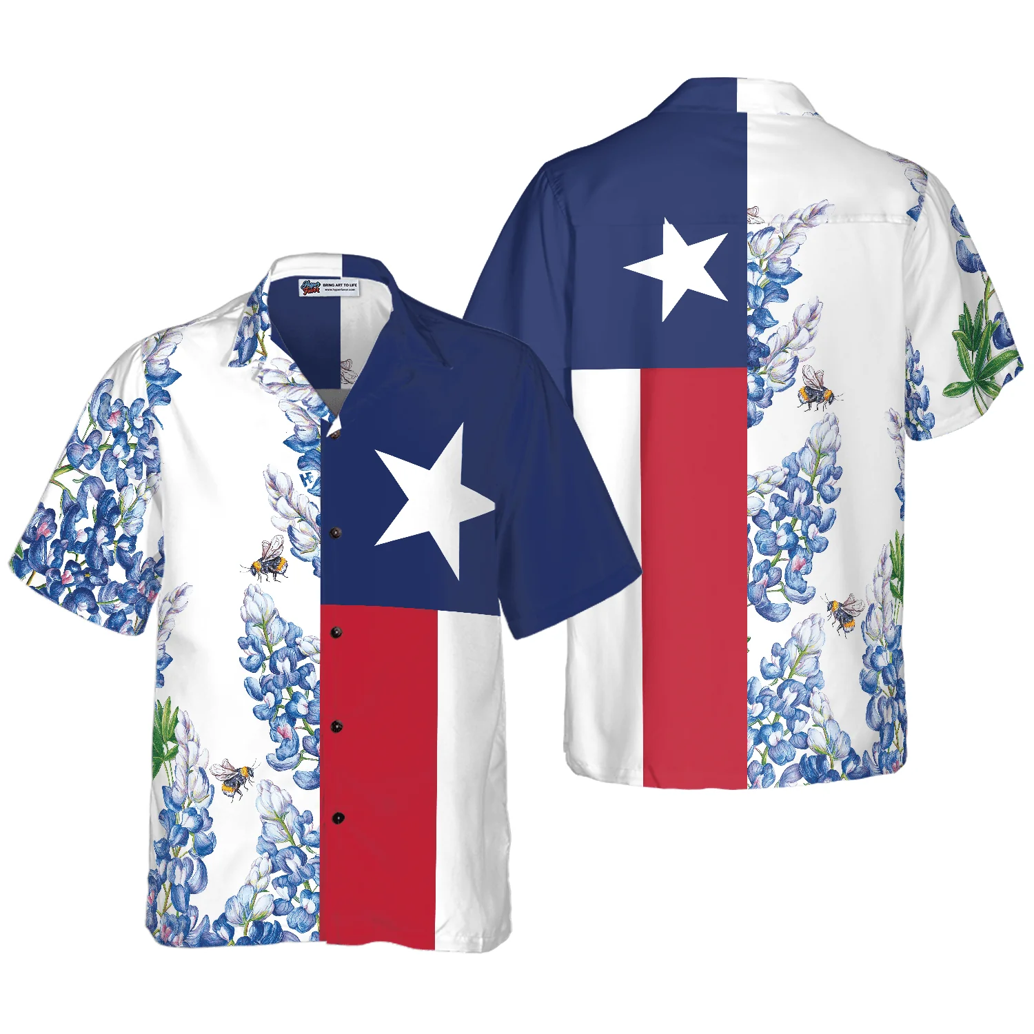 Royal Blue Bluebonnet Floral Texas Flag Hawaiian Shirt, Italic Star, Proud Texas, Colorful Summer Aloha Shirt Perfect Gift For Men Women