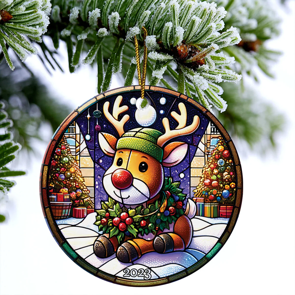 Rudolph Ceramic Christmas Ornament - Christmas 2023 Rudolph Circle Ceramic Ornament, Gift For Christmas, Holiday Decor - Image 3