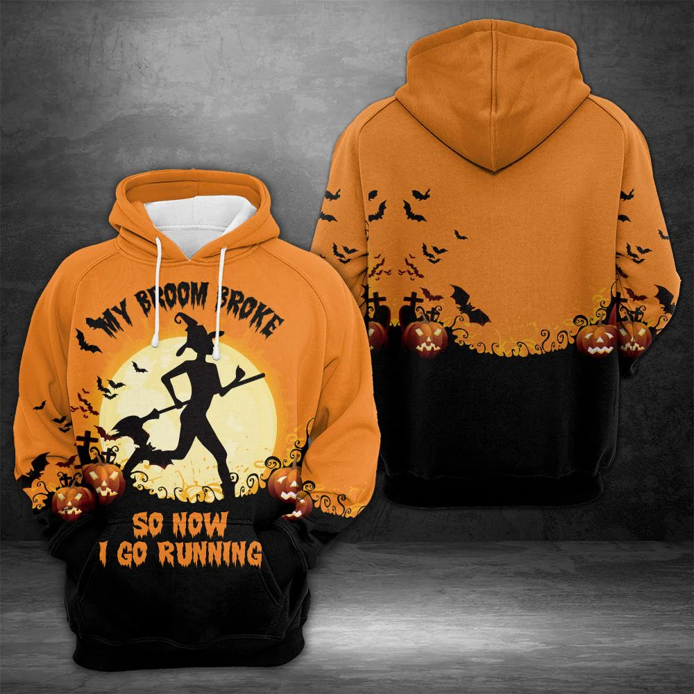 Running Witch Pullover Premium Hoodie My Broom Broke I Go Running, Perfect Outfit For Men And Women On Christmas New Year Autumn Winter - Image 3