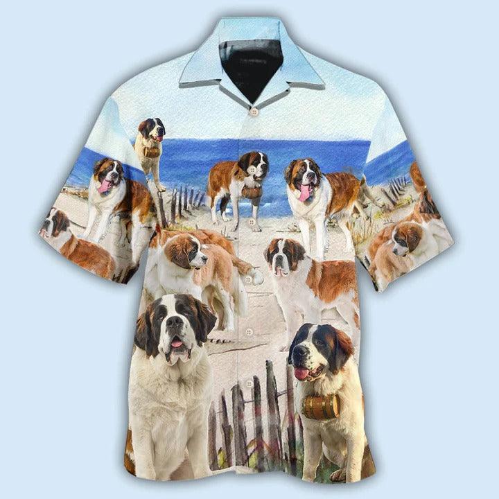 Saint Bernard Aloha Hawaii Shirt - Dog Funny Beach Style Hawaiian Shirt For Summer - Perfect Gift For Dog Lovers, Friend, Family