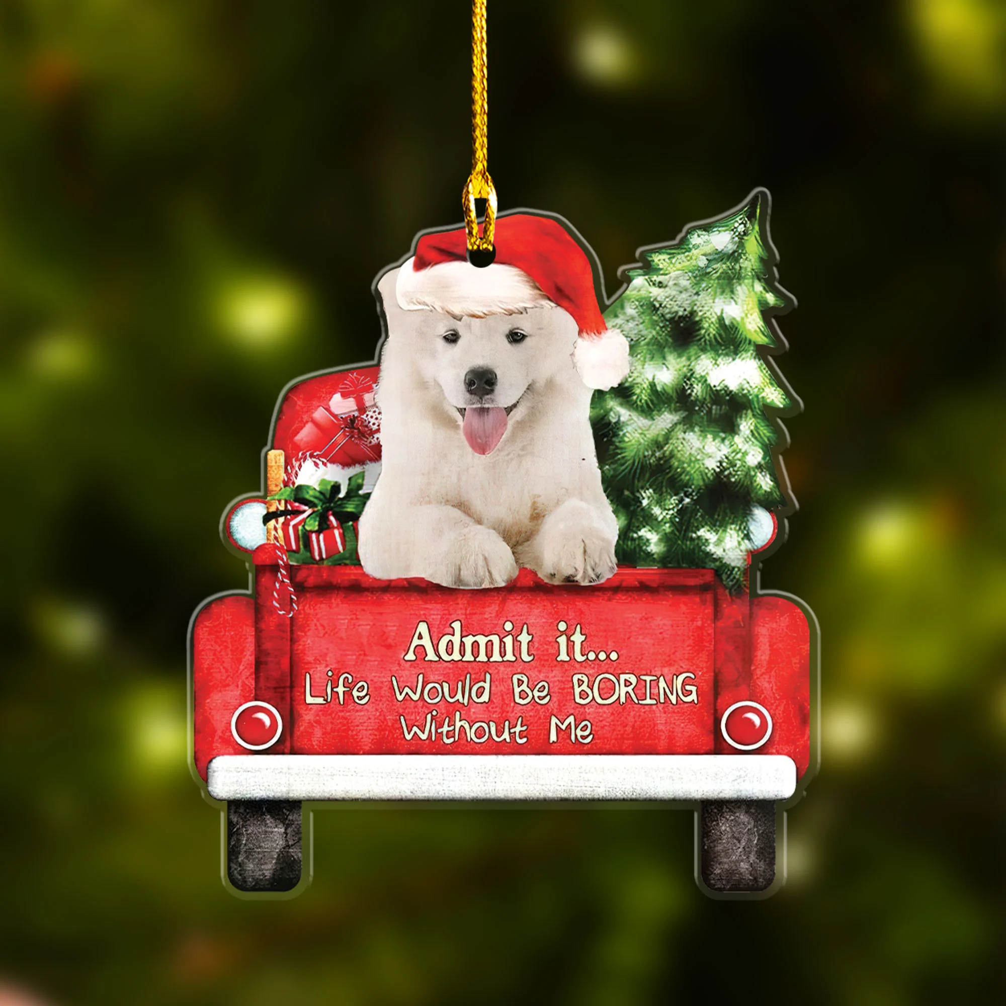 Samoyed On The Red Truck Christmas Acrylic Keychain, Best Gift For Samoyed Lovers, Dog Lovers - Image 4