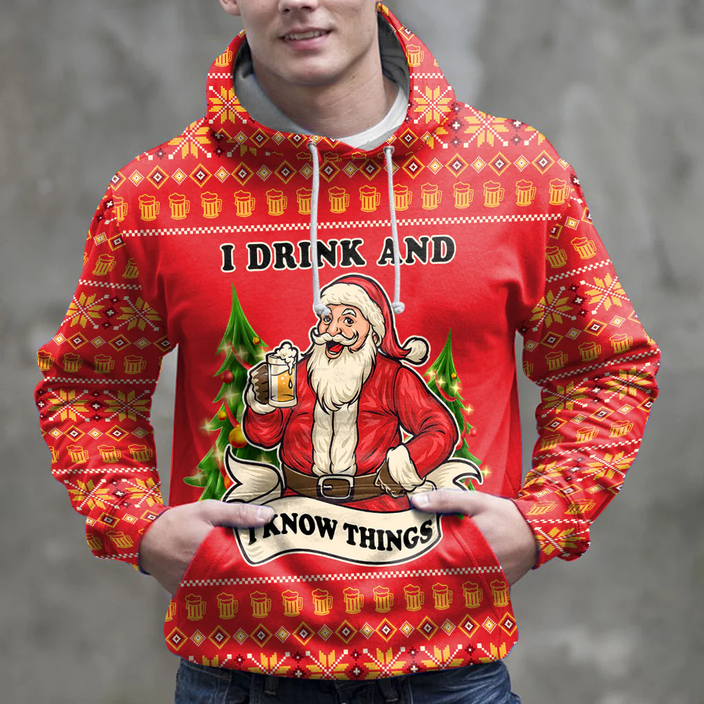Santa Beer Pullover Premium Hoodie I Drink And I Know Thing, Perfect Outfit For Men And Women On Christmas New Year Autumn Winter - Image 3