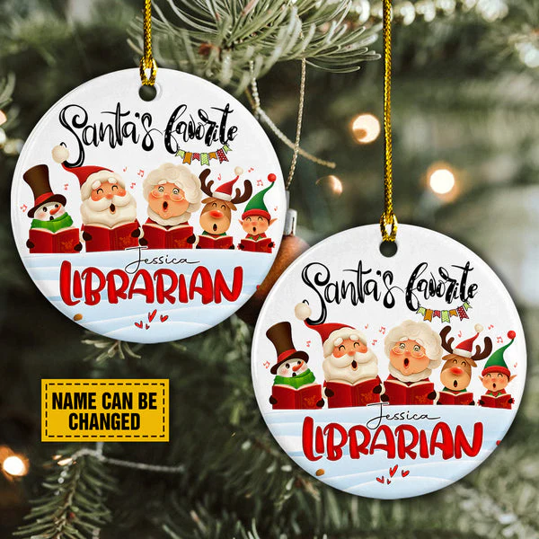 Santa Ceramic Christmas Ornament - Santa's Favorite Librarian Circle Ceramic Ornament, Perfect Gift For Christmas, Holiday Decor - Image 2