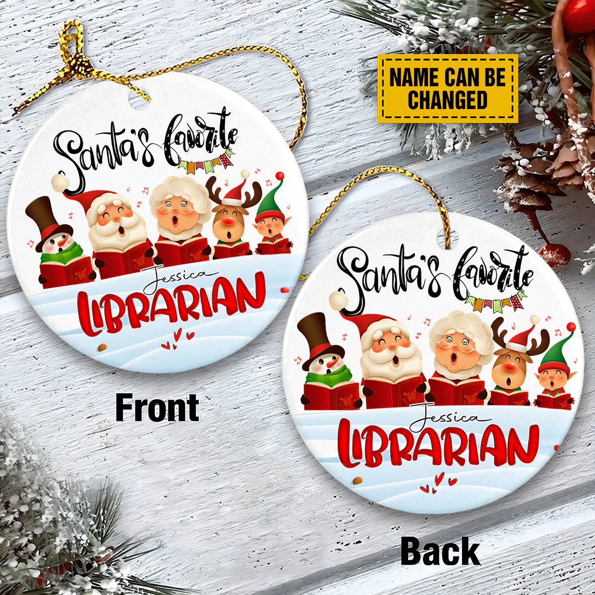 Santa Ceramic Christmas Ornament - Santa's Favorite Librarian Circle Ceramic Ornament, Perfect Gift For Christmas, Holiday Decor - Image 3