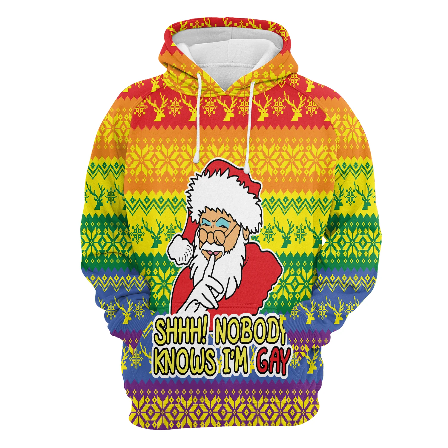 Santa Christmas Pullover Premium Hoodie Shhh! Nobody Knows I'm Gay, Perfect Outfit For Men And Women On Christmas New Year Autumn Winter - Image 2
