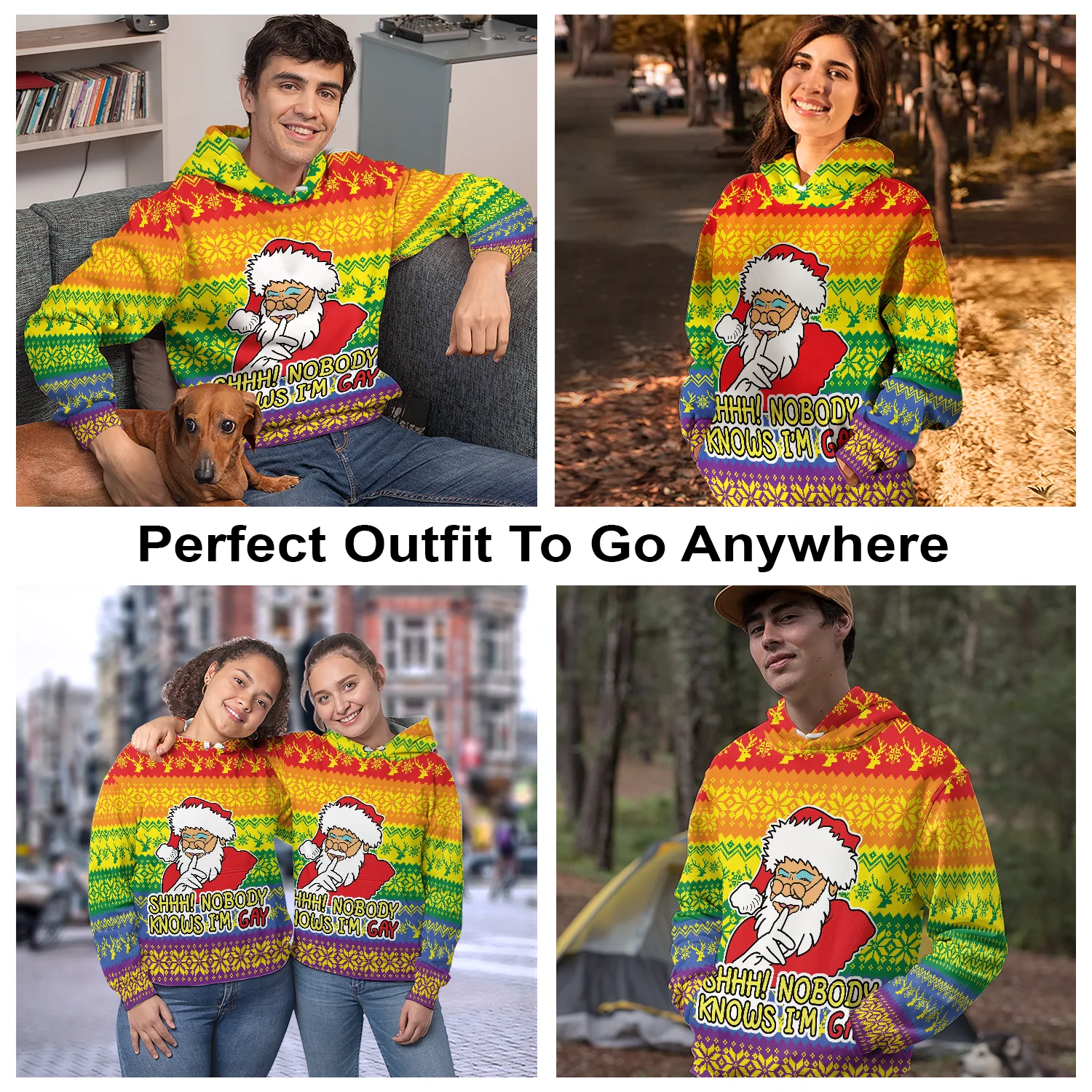 Santa Christmas Pullover Premium Hoodie Shhh! Nobody Knows I'm Gay, Perfect Outfit For Men And Women On Christmas New Year Autumn Winter - Image 3