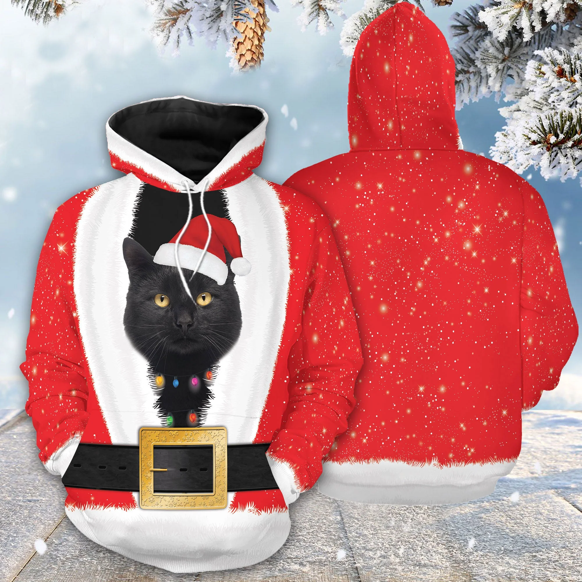 Santa Claus With Black Cat Pullover Premium Hoodie, Perfect Outfit For Men And Women On Christmas New Year Autumn Winter