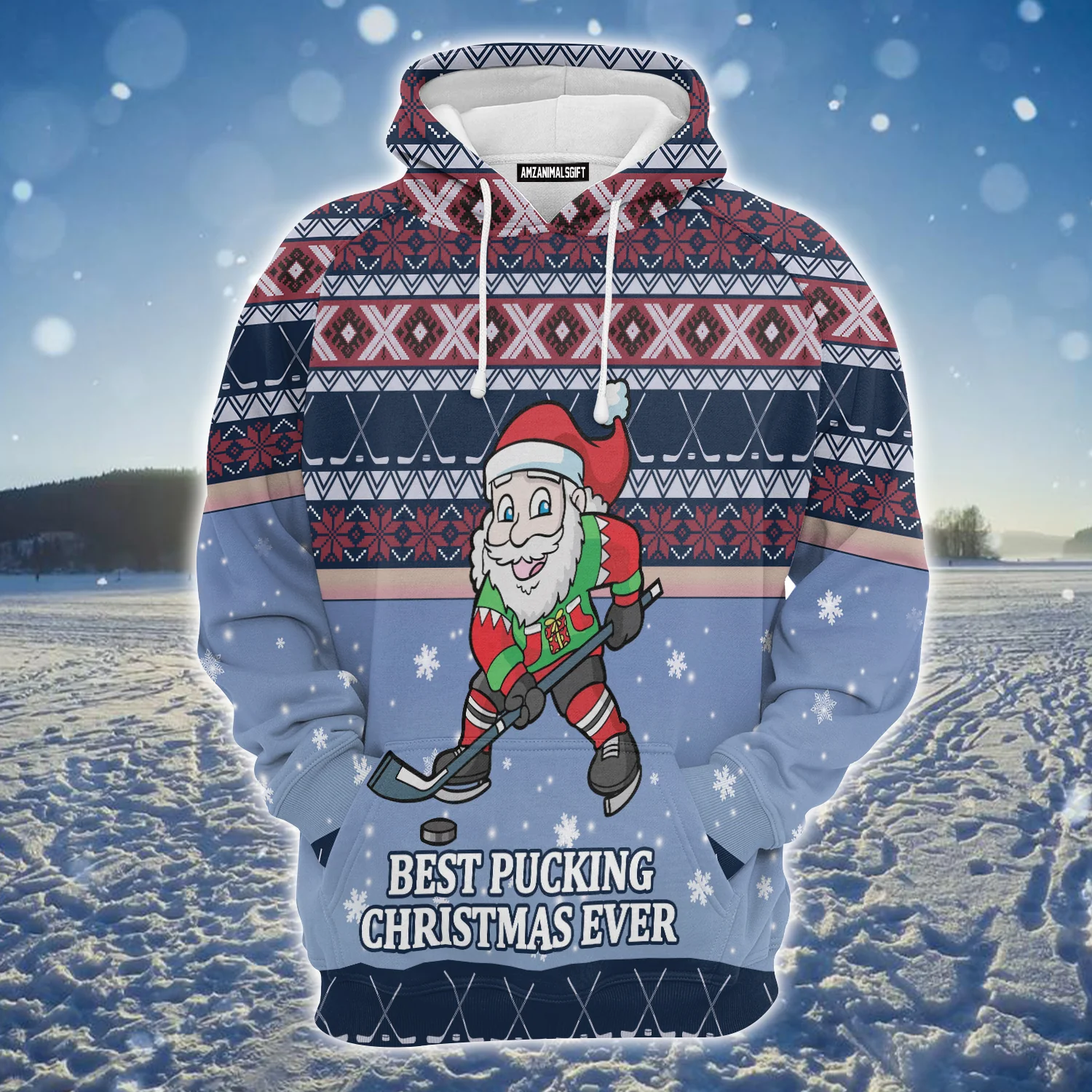 Santa Hockey Premium Christmas Hoodie, Best Pucking Christmas Ever Unisex Hoodie For Men & Women - Perfect Gift For Christmas, Friends, Hockey Lovers - Image 2