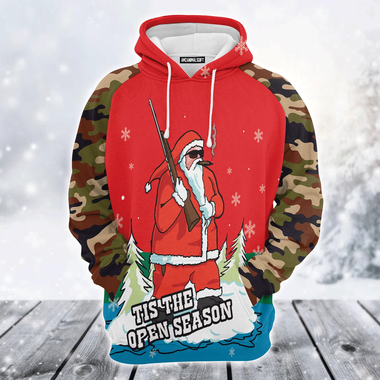 Santa Hunting Premium Christmas Hoodie, Tis The Open Season Unisex Hoodie For Men & Women - Perfect Gift For Christmas, Friends, Family - Image 2