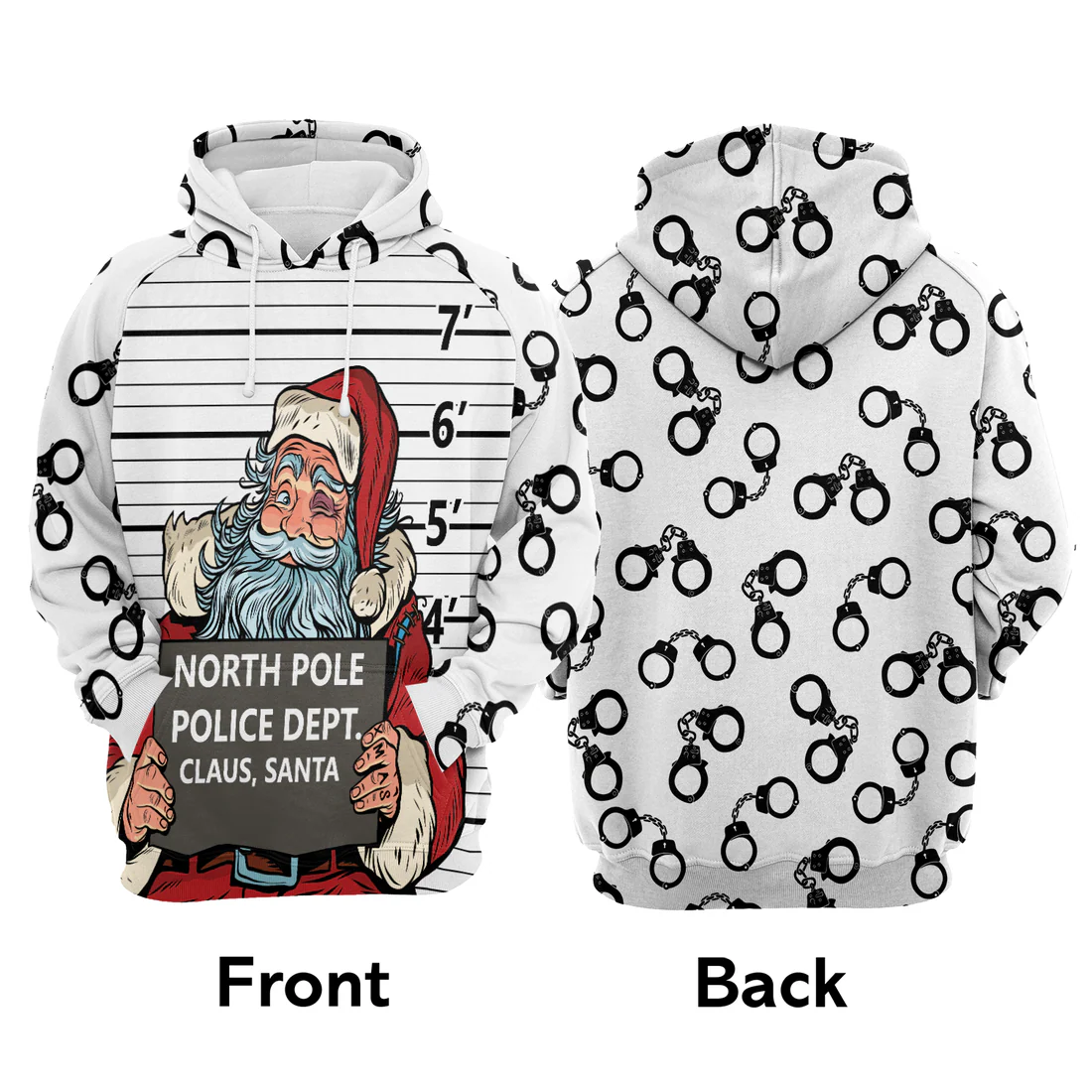 Santa Premium Christmas Hoodie, Funny Santa Arrested By North Pole Police Unisex Hoodie For Men & Women - Perfect Gift For Christmas, Santa Lover - Image 3