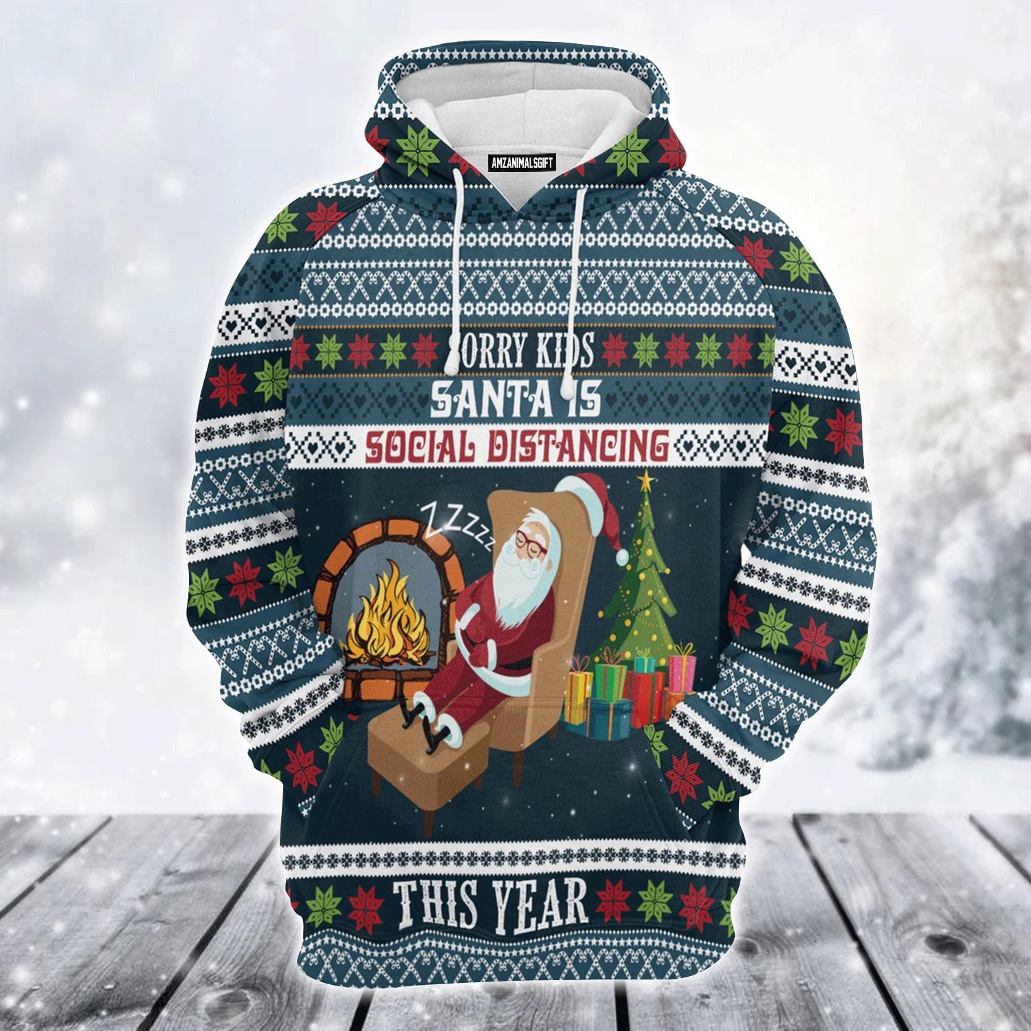 Santa Premium Christmas Hoodie, Santa Is Social Distancing Unisex Hoodie For Men & Women - Perfect Gift For Christmas, Friends, Family