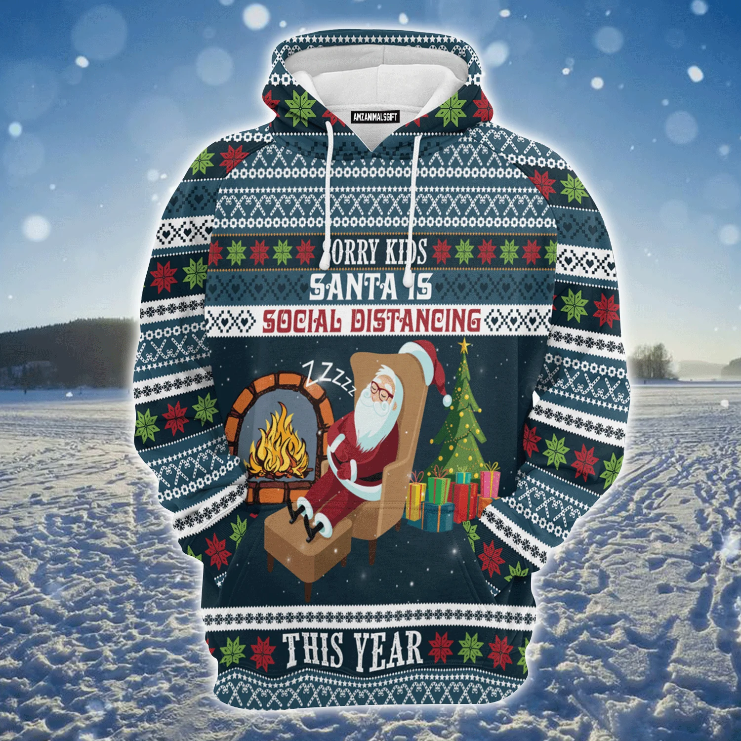 Santa Premium Christmas Hoodie, Santa Is Social Distancing Unisex Hoodie For Men & Women - Perfect Gift For Christmas, Friends, Family - Image 2