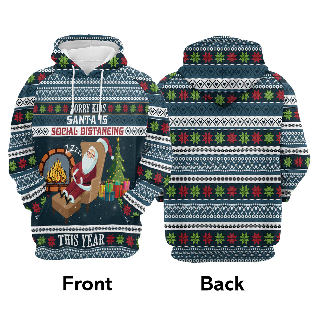 Santa Premium Christmas Hoodie, Santa Is Social Distancing Unisex Hoodie For Men & Women - Perfect Gift For Christmas, Friends, Family - Image 3