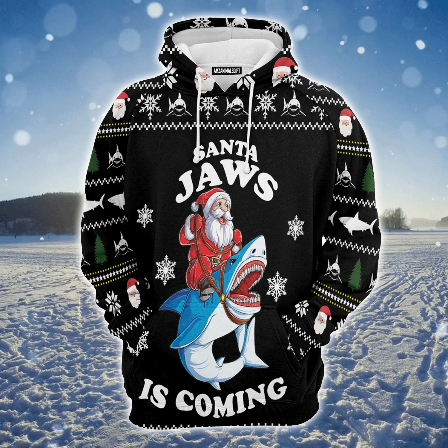 Santa Premium Christmas Hoodie, Santa Jaws Is Coming Funny Unisex Hoodie For Men & Women - Perfect Gift For Christmas, Friends, Family
