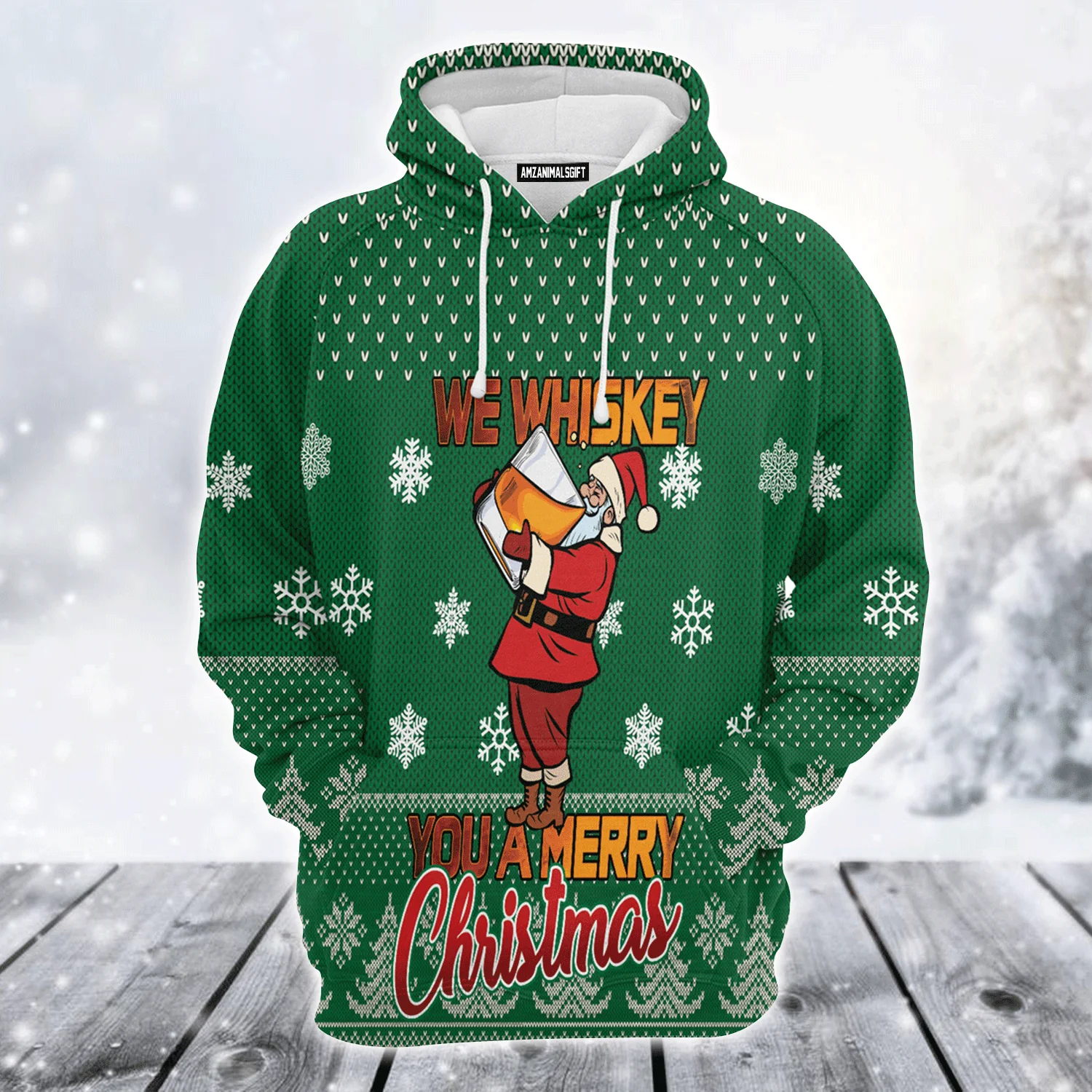 Sata & Whiskey Premium Christmas Hoodie, We Whiskey You A Merry Christmas Unisex Hoodie For Men & Women - Perfect Gift For Christmas, Whiskey Lover - Image 2