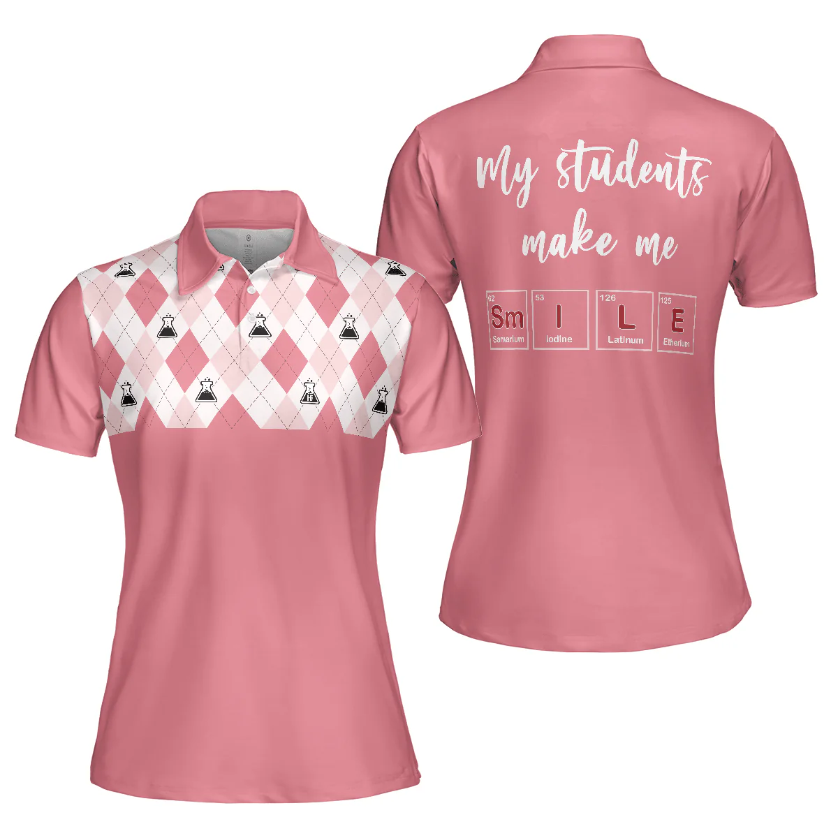 Science Teacher Women Polo Shirt, My Students Make Me Smile, Pink Argyle Pattern Women Polo Shirts - Perfect Gift For Teacher, Ladies, Teacher's Day - Image 2