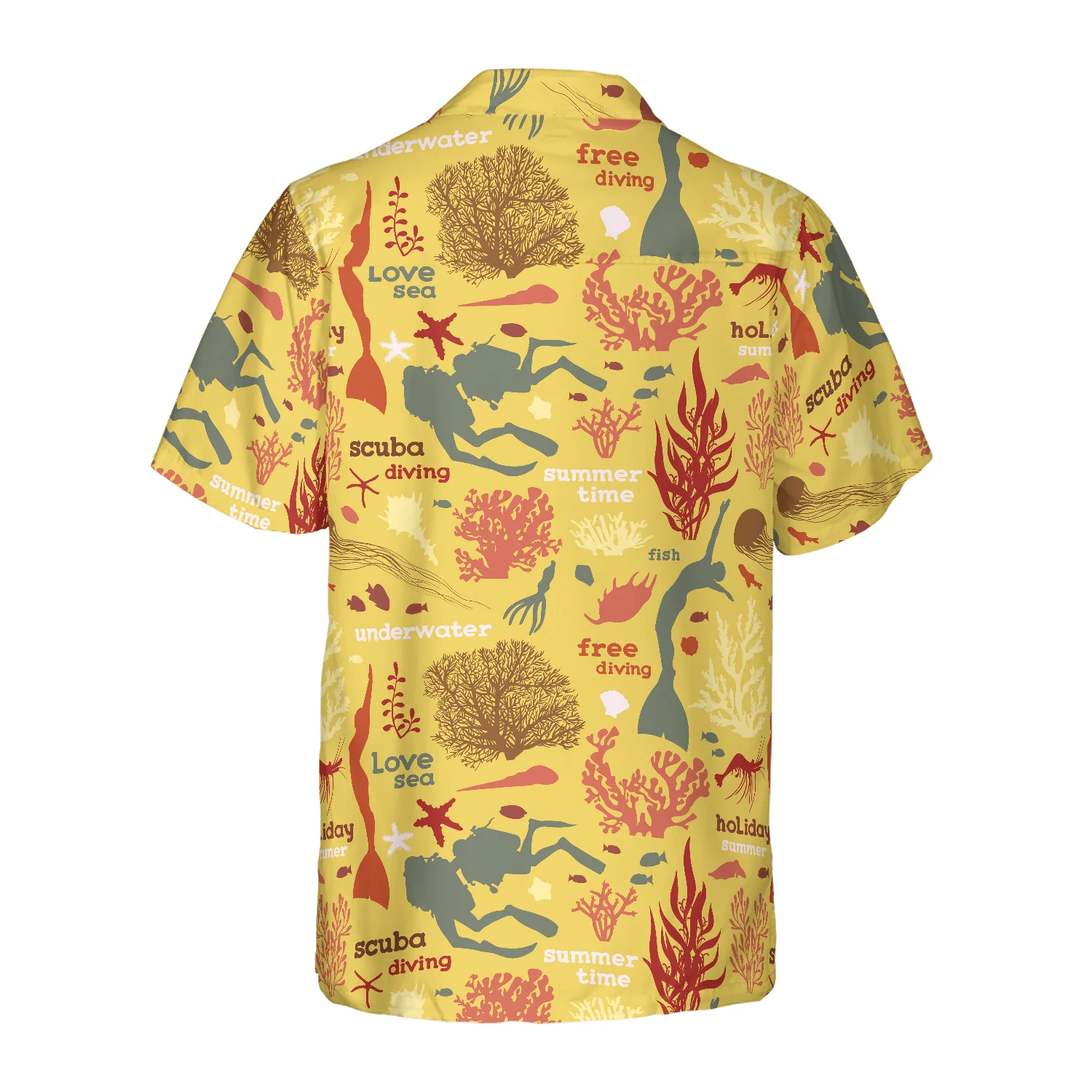 Scuba Diver And Sea Pattern Yellow Hawaiian Shirt, Colorful Summer Aloha Shirt For Men Women, Gift For Friend, Team, Diving Lovers - Image 2