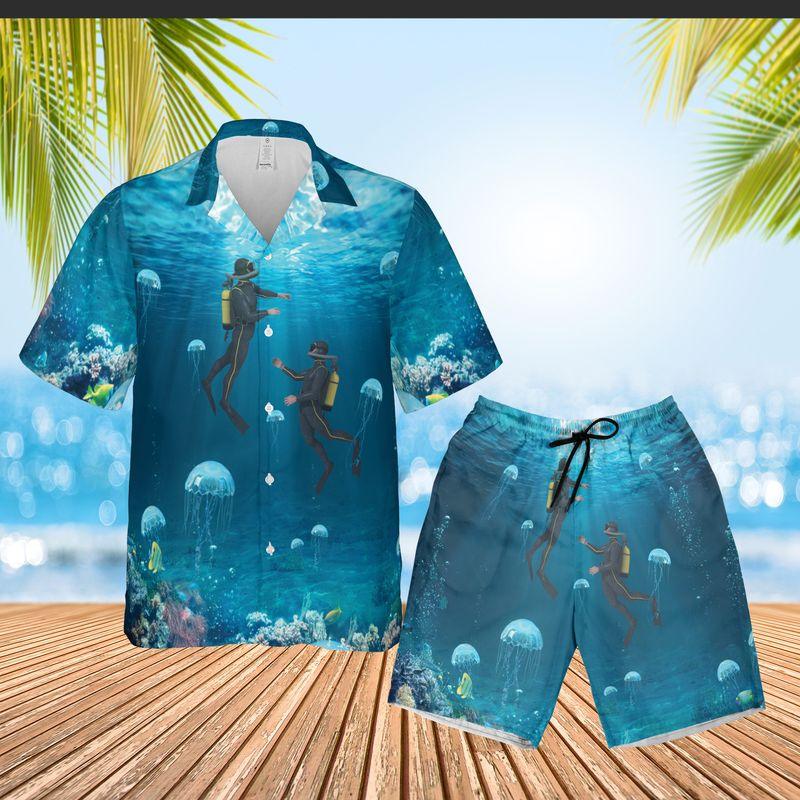 Scuba Diving Aloha Hawaiian Shirts For Summer - Diving Ocean Life Hawaiian Set Outfits For Men Women - Gift For Scuba Diving Lovers, Friend, Family