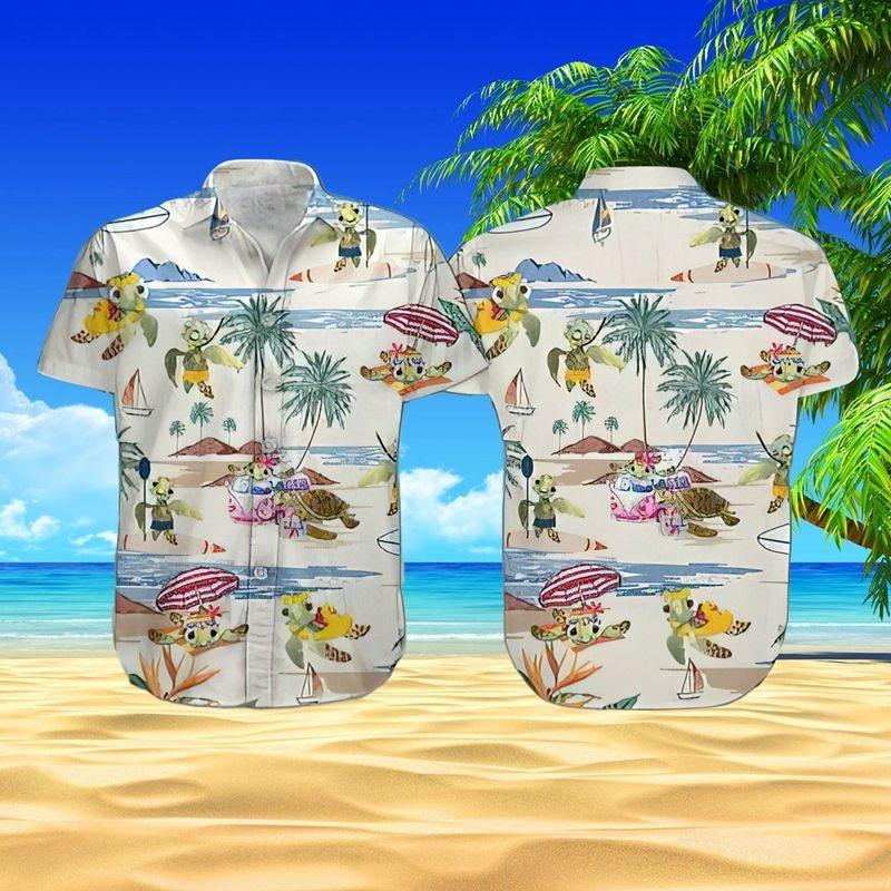 Sea Turtle Aloha Hawaiian Shirt - Baby Sea Turtle Pattern Hawaiian Shirt, Tropical Coconut Hawaiian Shirt For Men & Women, Turtle Lover