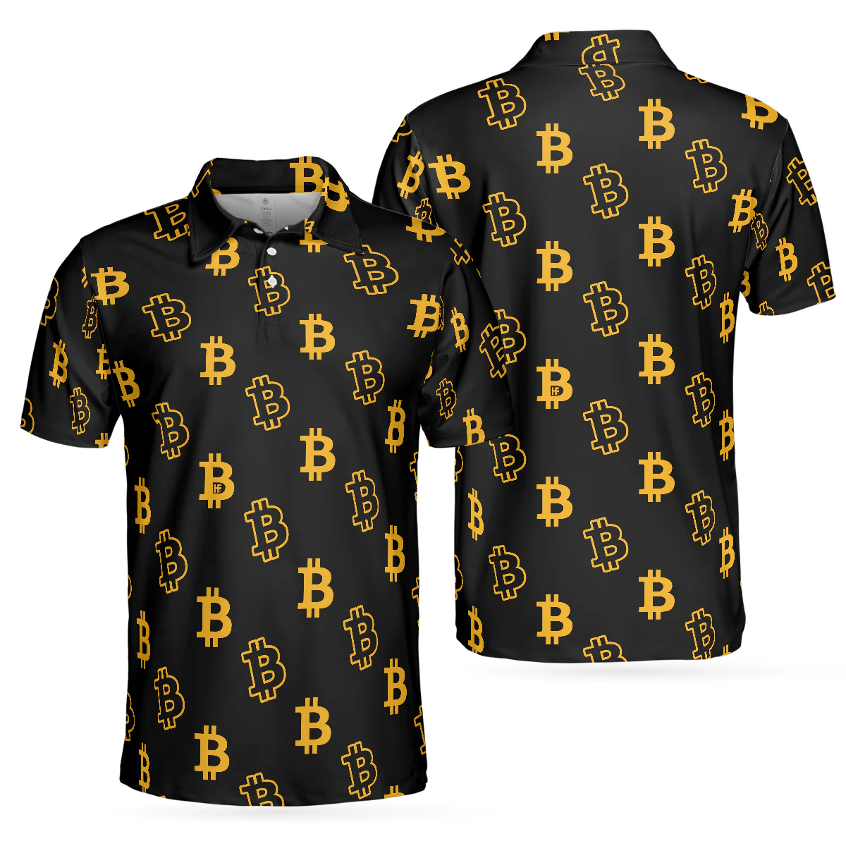 Seamless Pattern Bitcoin Polo Shirt, Luxury Black And Gold Polo Shirt, Best Cryptocurrency Shirt For Men - Best Gift For Men - Image 2