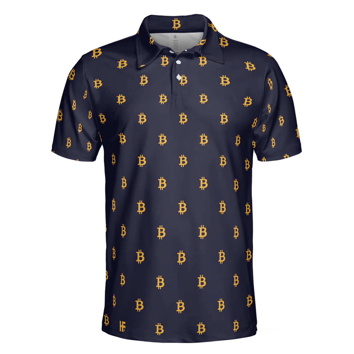 Seamless Pattern Sign Bitcoin Polo Shirt, Navy Blue And Gold Polo Shirt, Best Cryptocurrency Shirt For Men - Perfect Gift For Men, Golfer - Image 3