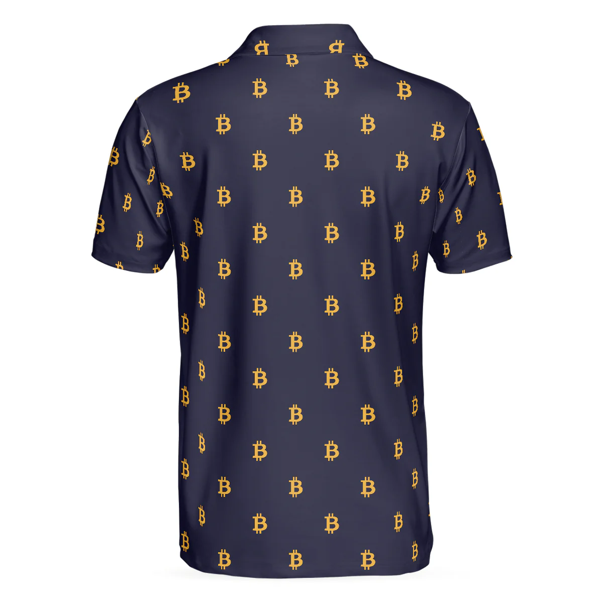 Seamless Pattern Sign Bitcoin Polo Shirt, Navy Blue And Gold Polo Shirt, Best Cryptocurrency Shirt For Men - Perfect Gift For Men, Golfer - Image 4