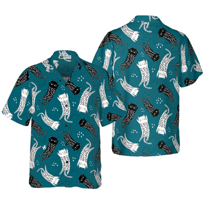 Seamless Pattern With Funny Cat Hawaiian Shirt, Cute Cat Aloha Shirt For Men - Perfect Gift For Cat Lovers, Husband, Boyfriend, Friend, Family