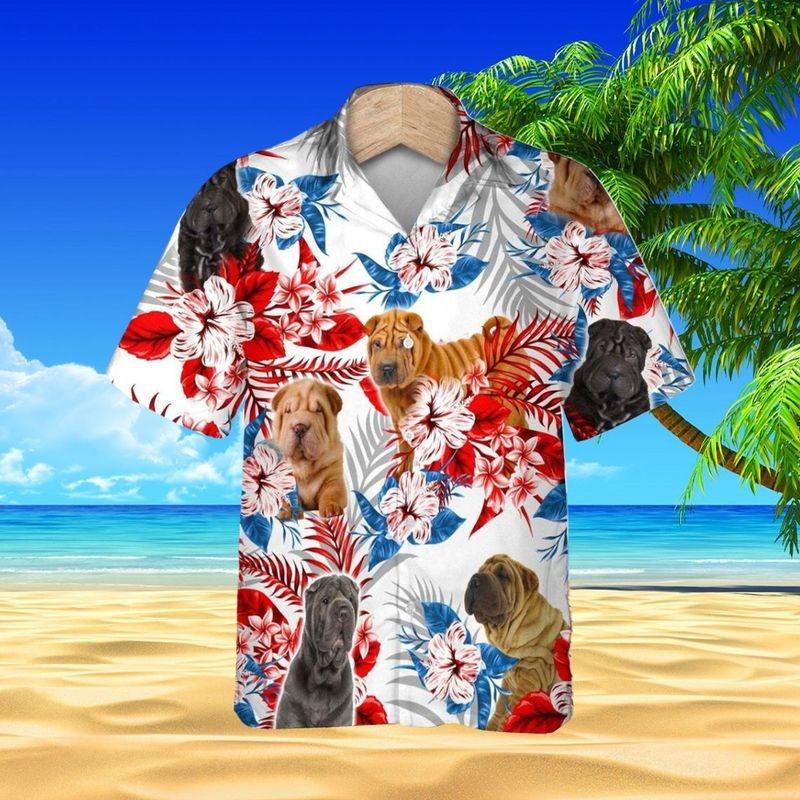 Shar Pei Aloha Hawaiian Shirt - Shar Pei In Beach Hawaiian Shirt, Tropical Flower Hawaiian Shirt For Men & Women, Shar Pei Lover