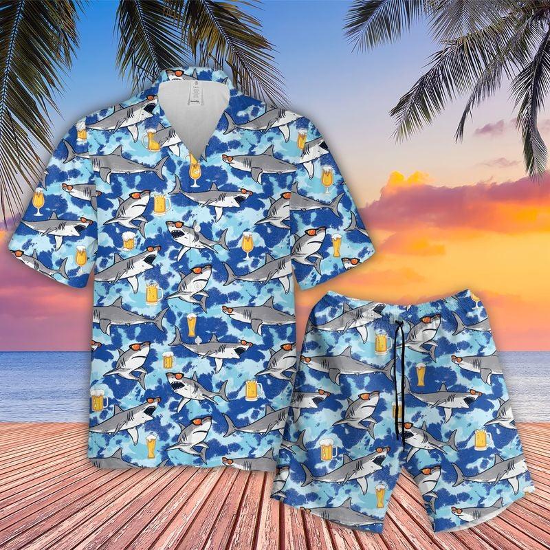 Shark Aloha Hawaiian Shirt - Funny Sharks Funny Hawaiian Shirt, Sharks And Beer Hawaiian Shirt For Men & Women, Shark Lover