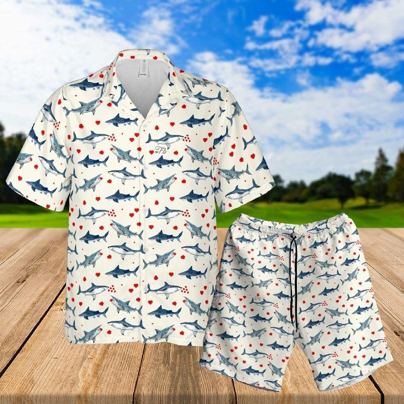 Shark Aloha Hawaiian Shirt - Watercolor Sharks Pattern Hawaiian Shirt, Shark Valentine Hawaiian Shirt For Men & Women, Shark Lover - Image 3