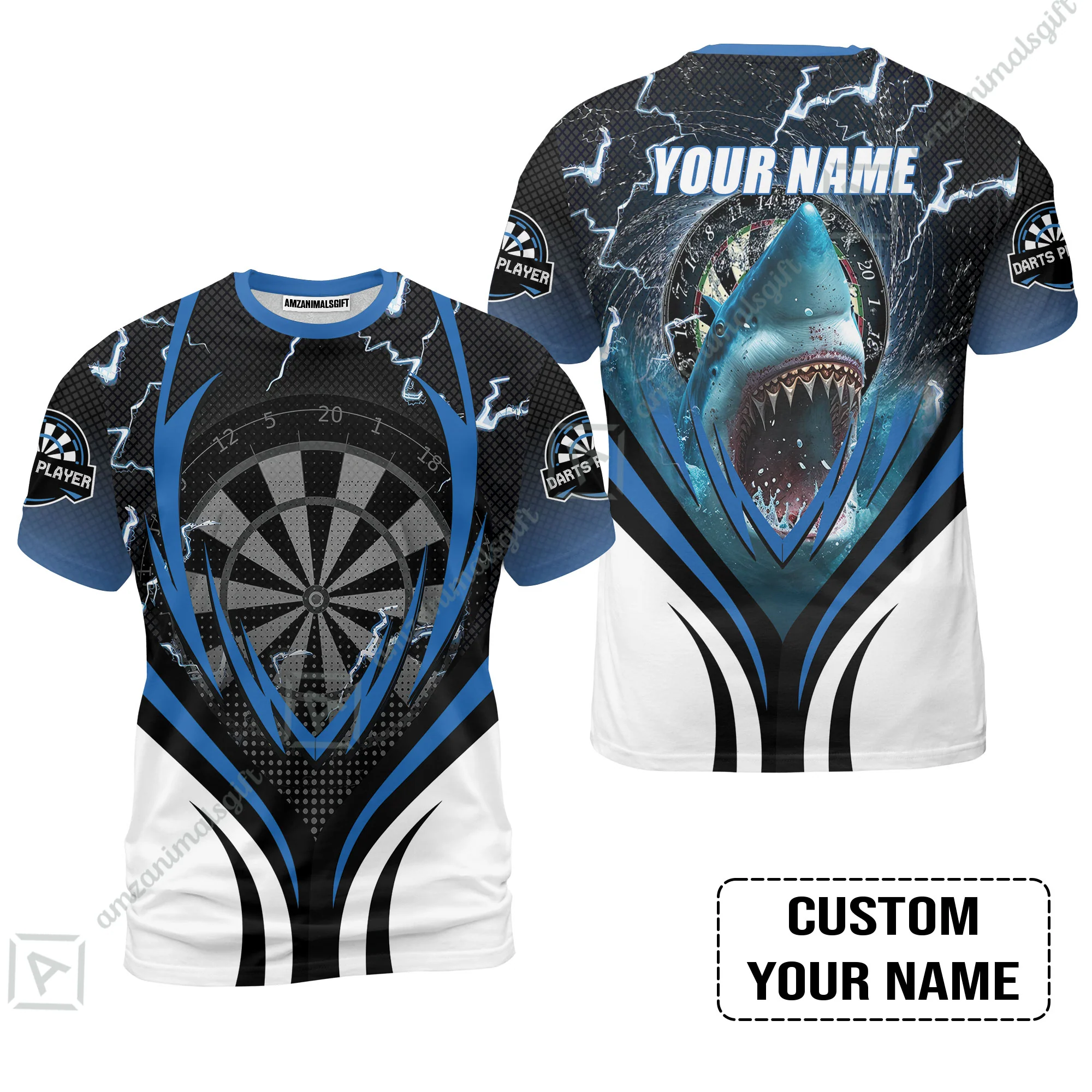 Shark And Darts Custom Name Men Polo Shirt, Bullseye Dartboard Personalized Men Polo Shirt - Image 9
