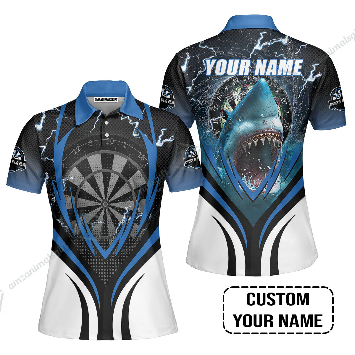 Shark And Darts Custom Name T-Shirt, Bullseye Dartboard Personalized T-Shirt - Image 4