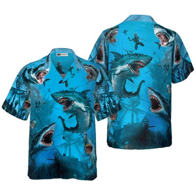 Shark Under The Sea Hawaiian Shirt, Shark Aloha Shirt For Men - Perfect Gift For Shark Lovers, Husband, Boyfriend, Friend, Family