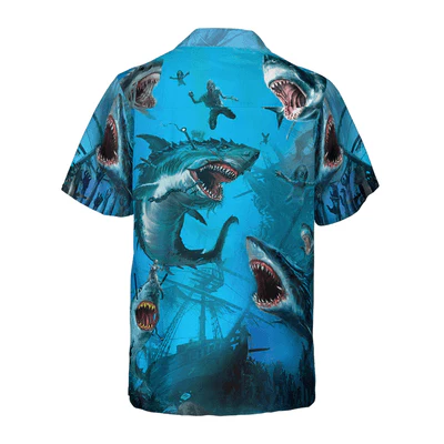 Shark Under The Sea Hawaiian Shirt, Shark Aloha Shirt For Men - Perfect Gift For Shark Lovers, Husband, Boyfriend, Friend, Family - Image 3