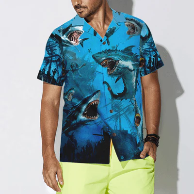 Shark Under The Sea Hawaiian Shirt, Shark Aloha Shirt For Men - Perfect Gift For Shark Lovers, Husband, Boyfriend, Friend, Family - Image 4