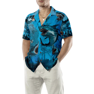 Shark Under The Sea Hawaiian Shirt, Shark Aloha Shirt For Men - Perfect Gift For Shark Lovers, Husband, Boyfriend, Friend, Family - Image 5